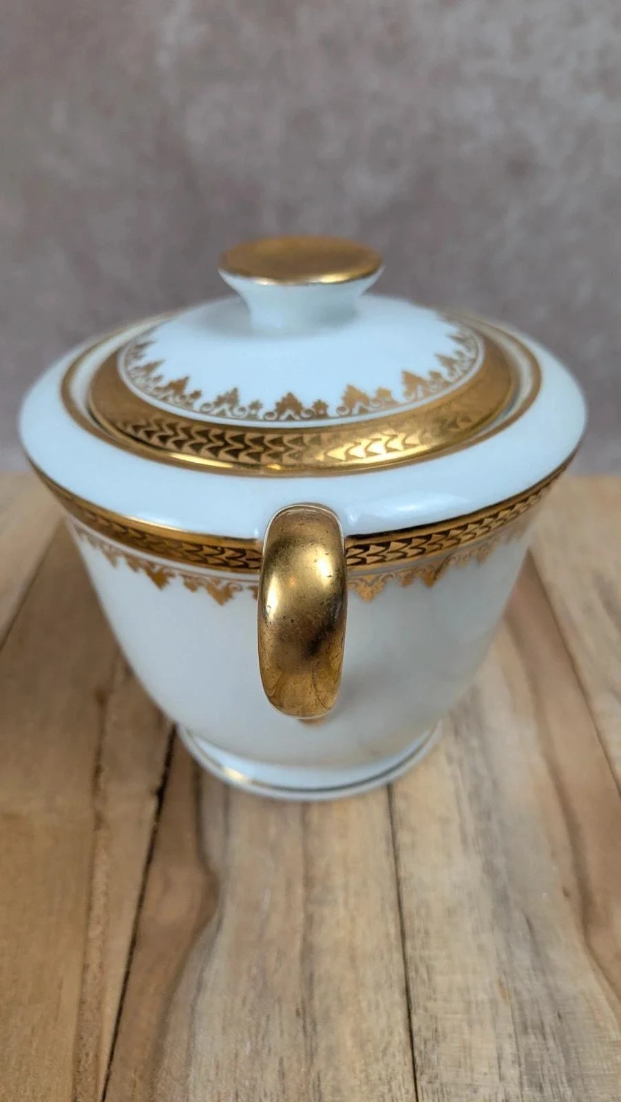 Oude suikerpot in porselein van Limoges – elegant goudkleurig decor – photo 5